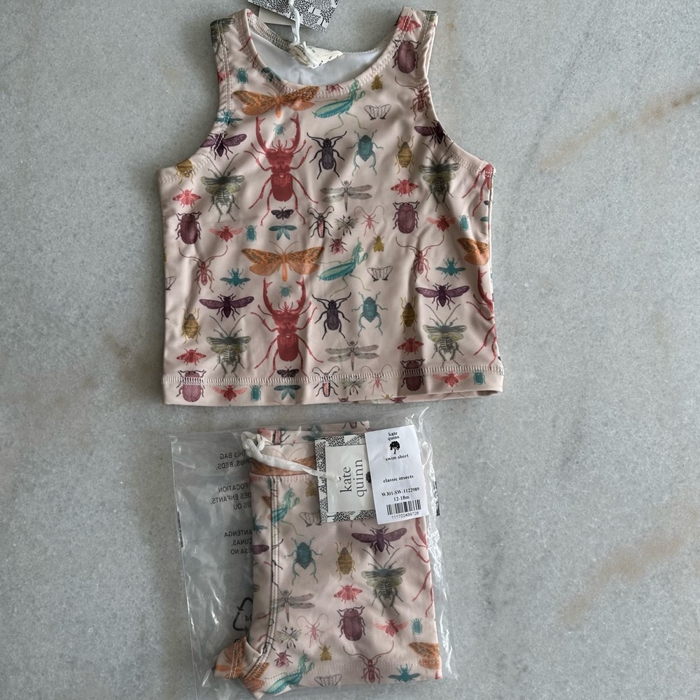 NWT Kate Quinn classic insects swim tank and shorts